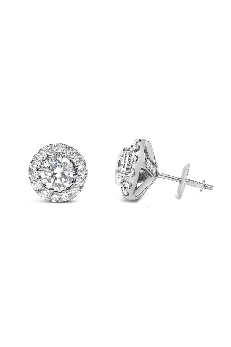 14K White Gold 3.0 Cttw Lab-Grown Diamond Hidden Halo Stud Earrings, Alternate, color, White