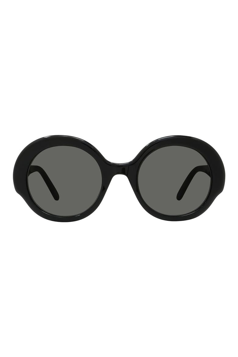 Thin 52mm Round Sunglasses, Main, color, SHINY BLACK / SMOKE
