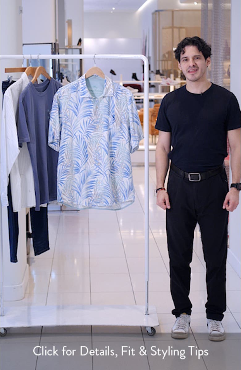 Palm Dancer Print Silk Button-Up Shirt, sales video thumbnail