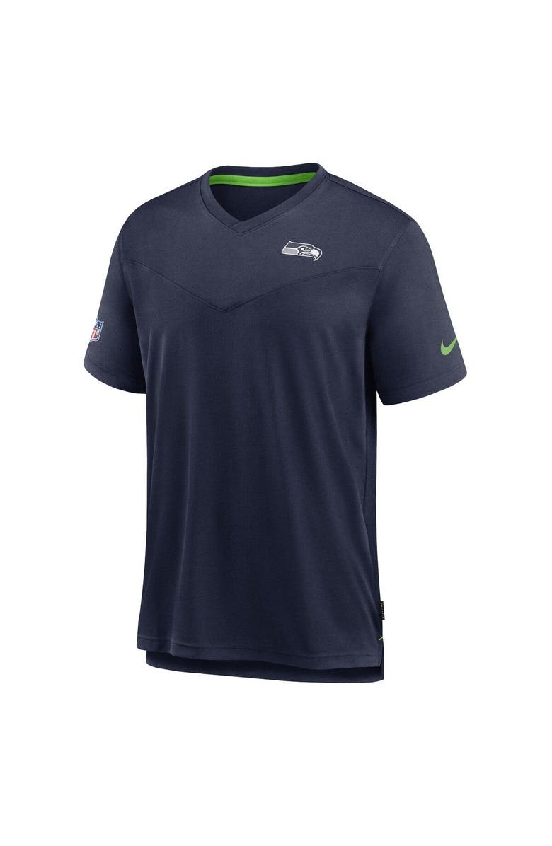 Nike Men's Nike Heather Navy Seattle Seahawks Sideline Coach Chevron Lock Up Logo V-Neck Performance T-Shirt, Alternate, color, Heather Navy