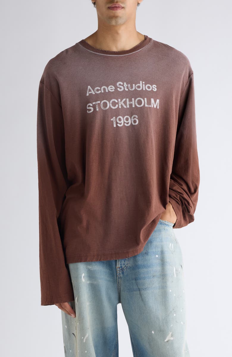 Acne Studios Edden 1996 Distressed Logo Graphic T-Shirt, Main, color, Chocolate Brown