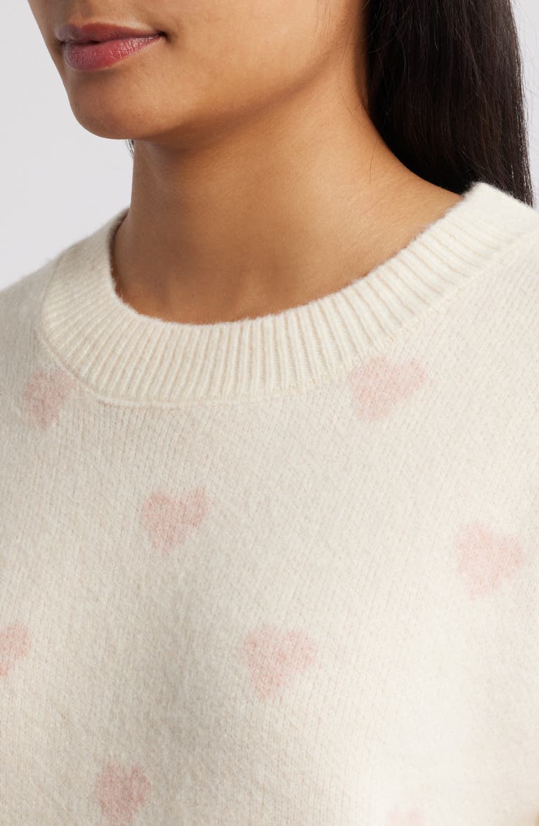 Bobeau Hearts Jacquard Sweater, Alternate, color, Ivory/ Pink