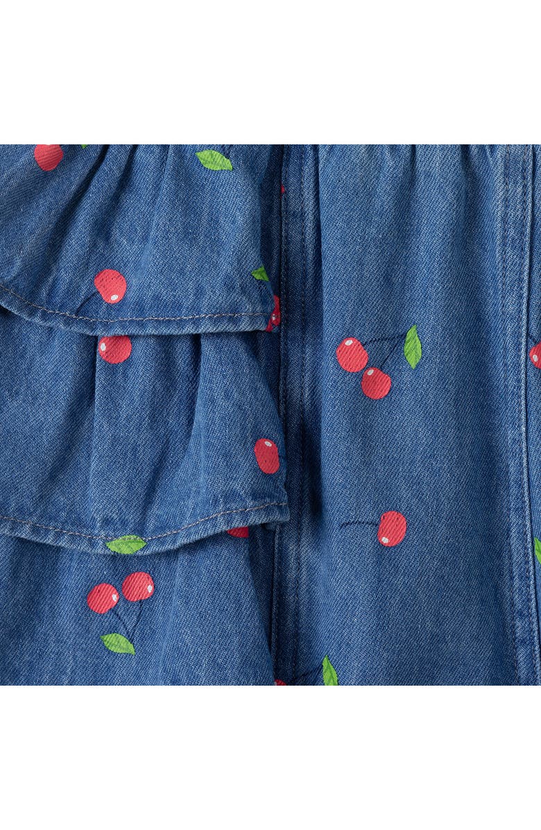 Andy & Evan Kids' Printed Ruffle Denim Shorts, Alternate, color, Navy Cherry