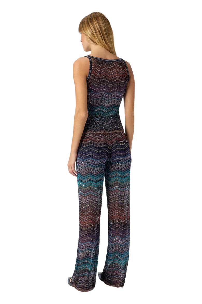 Sleeveless Crew-neck Top In Viscose Chevron Lamé With Sequins, Alternate, color, Dark Blue