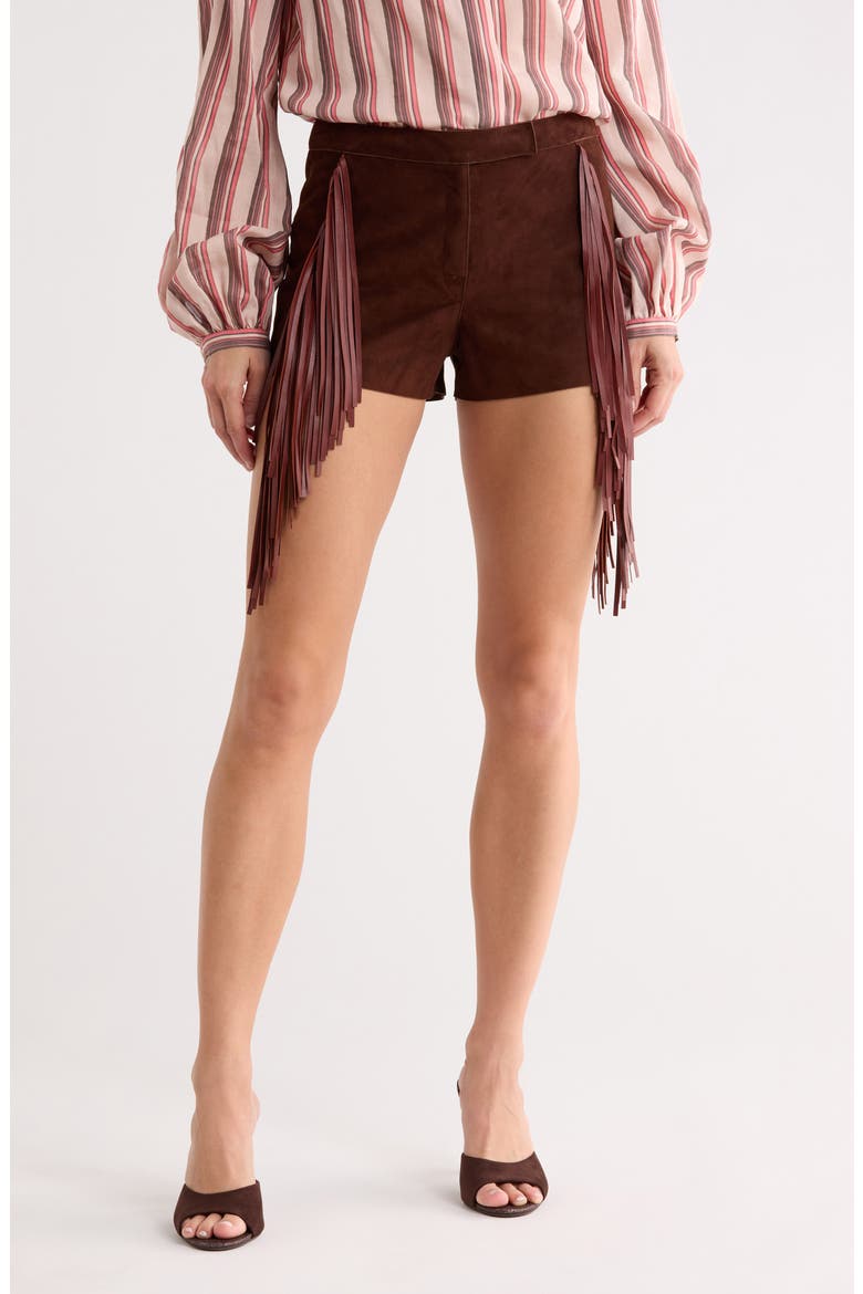 Fringed Lambskin Leather Shorts, Main, color, EBONY