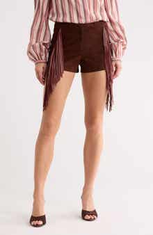 Longchamp Fringed Lambskin Leather Shorts