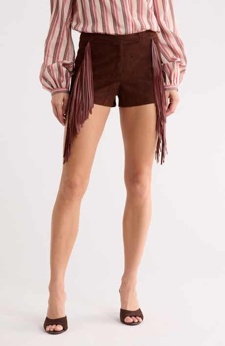 Longchamp Fringed Lambskin Leather Shorts