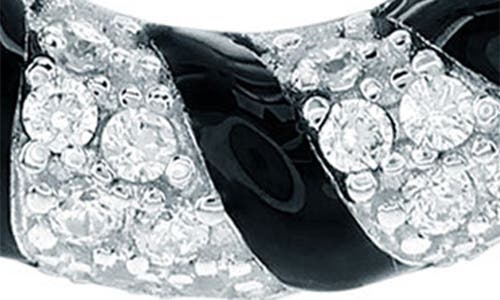 Suzy Levian Sterling Silver Pave White Cubic Zirconia Black Enamel Circle Drop Earrings