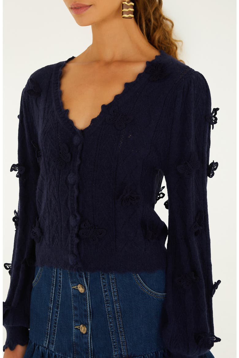 Richielieu 3-D Butterfly Detail Cardigan, Alternate, color, NAVY BLUE