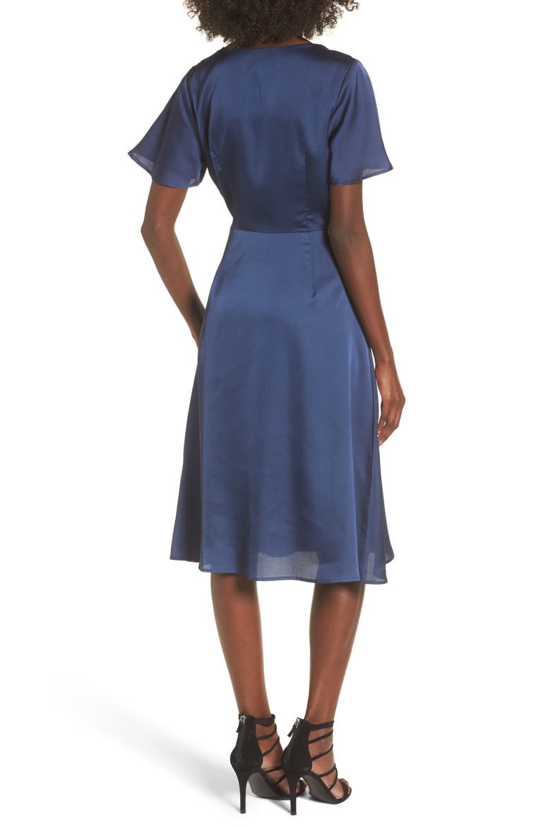 Satin Wrap Dress, Alternate, color, NAVY