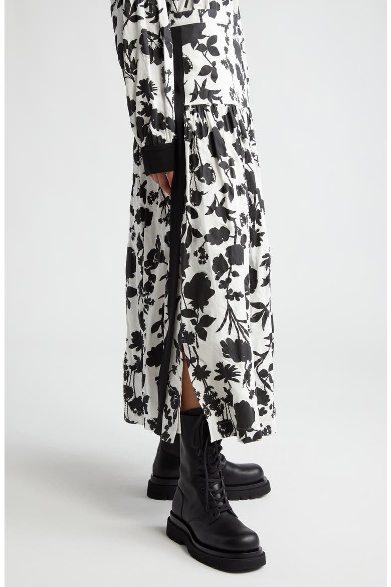 Udente Floral Print Tiered Cotton & Silk Skirt, Alternate, color, WHITE BLACK