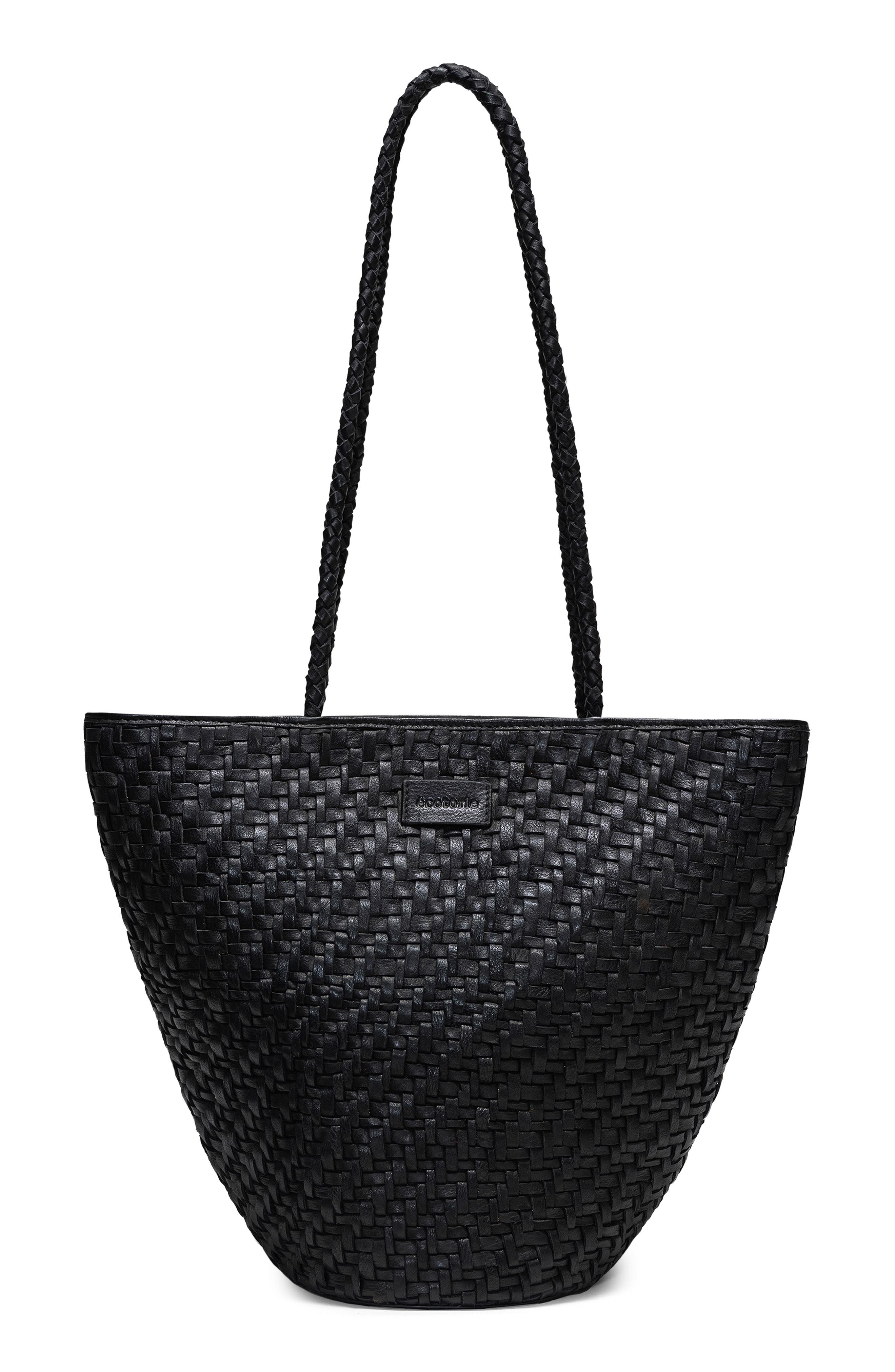 Écotorie Arlington Woven Leather Bucket Bag, Main, color, Black