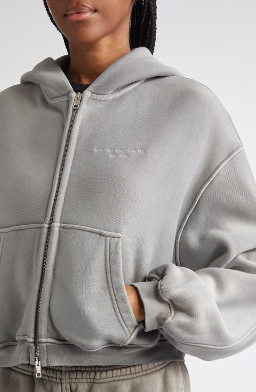 Alexander Wang Oversize Crop Full Zip Hoodie In Gray