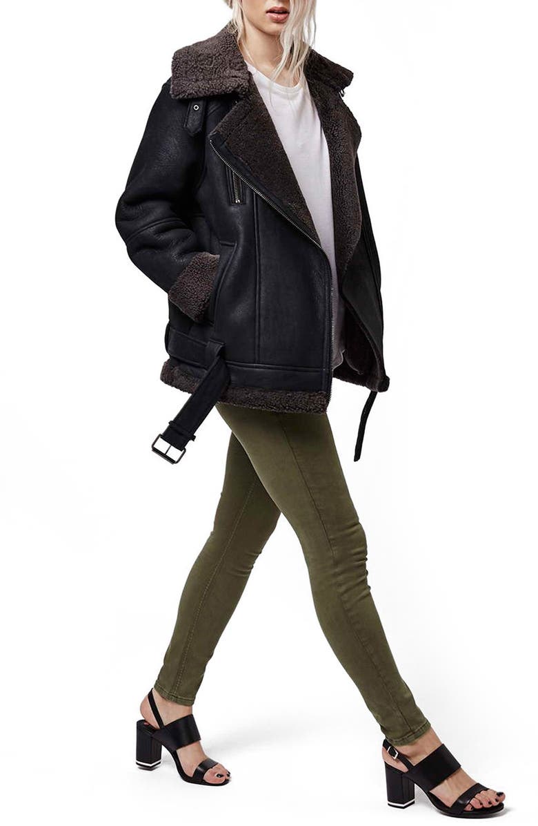 Topshop Moto 'Jamie' Skinny Ankle Jeans, Alternate, color, Olive