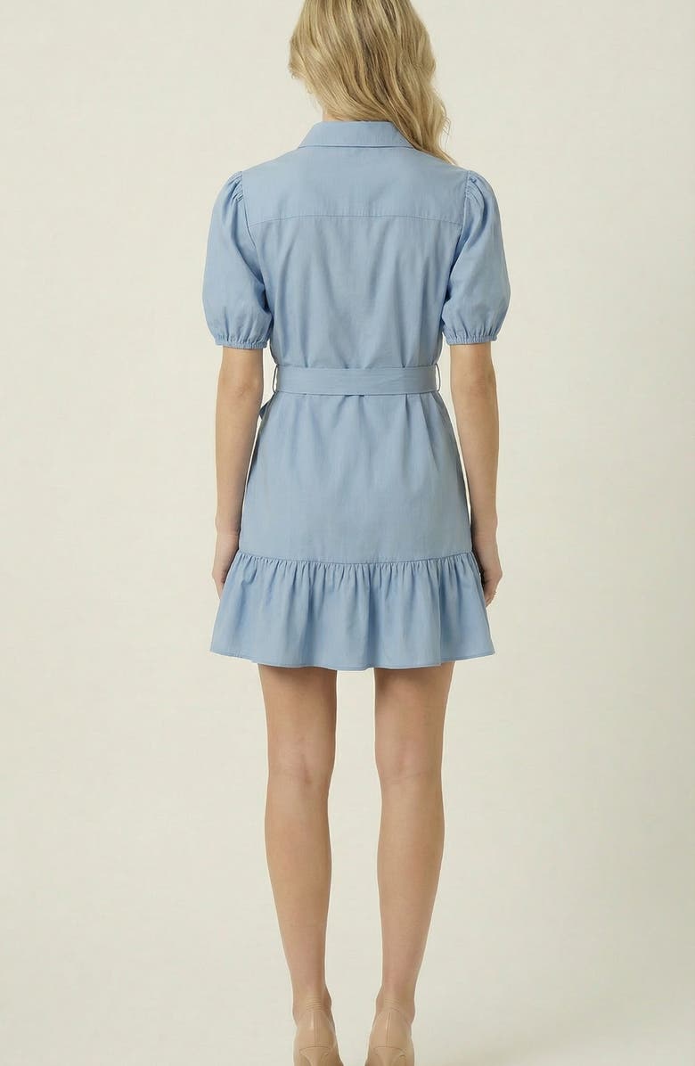 Modenaire Belted Button Up Mini Dress, Alternate, color, Light Blue
