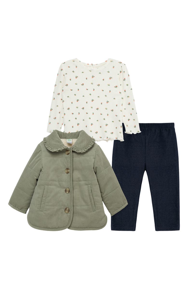 Little Me Corduroy Jacket, T-Shirt & Leggings Set, Alternate, color, Green