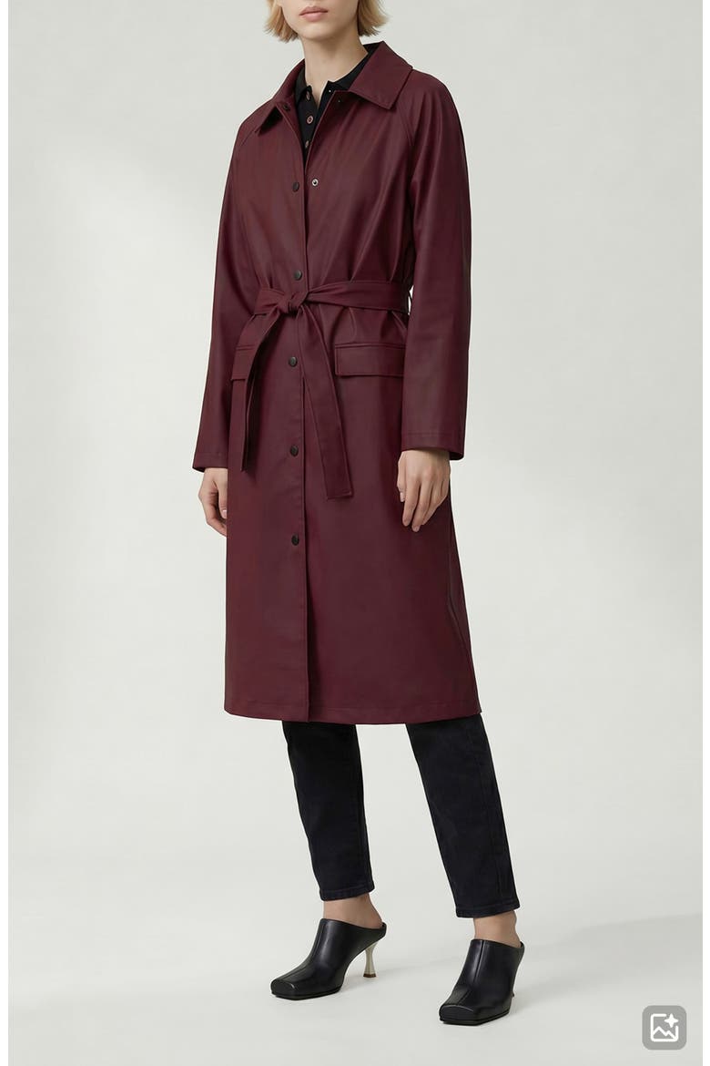 Janice Tie Waist Water Repellent Coat, Alternate, color, PORTO