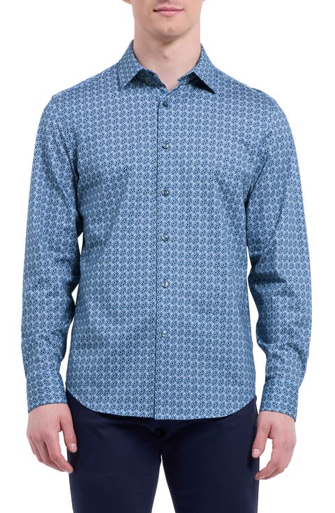 James OoohCotton® Floral Tile Print Button-Up Shirt