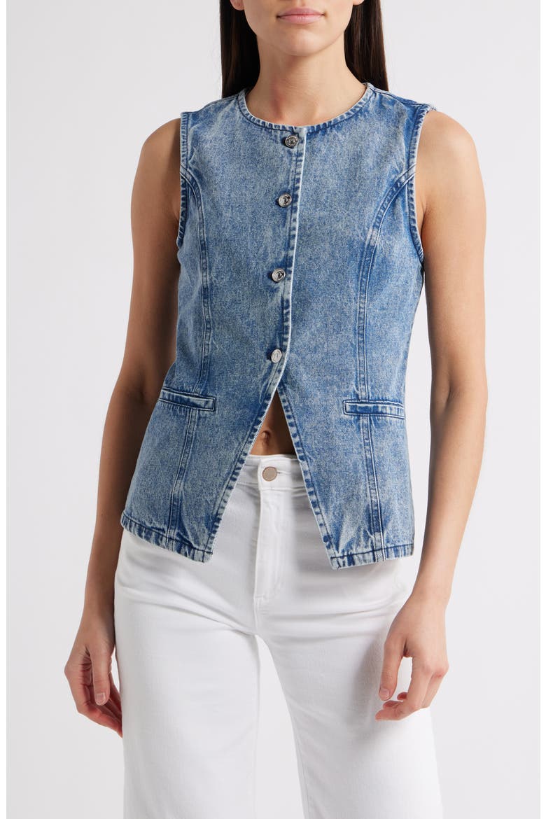 Wesley Denim Button-Up Vest, Main, color, EAST SIDE WASH