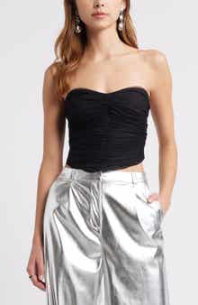 Open Edit Tulle Ruched Strapless Bustier Top