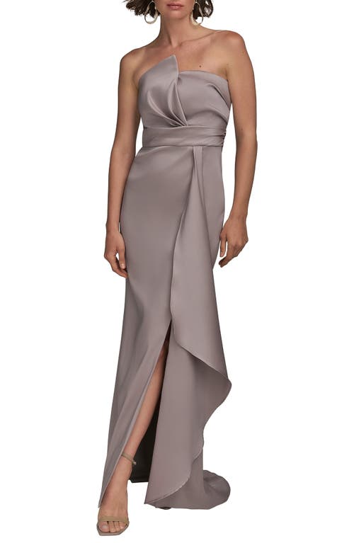 Donna Karan New York Asymmetric Strapless Satin Gown In Cobblestone