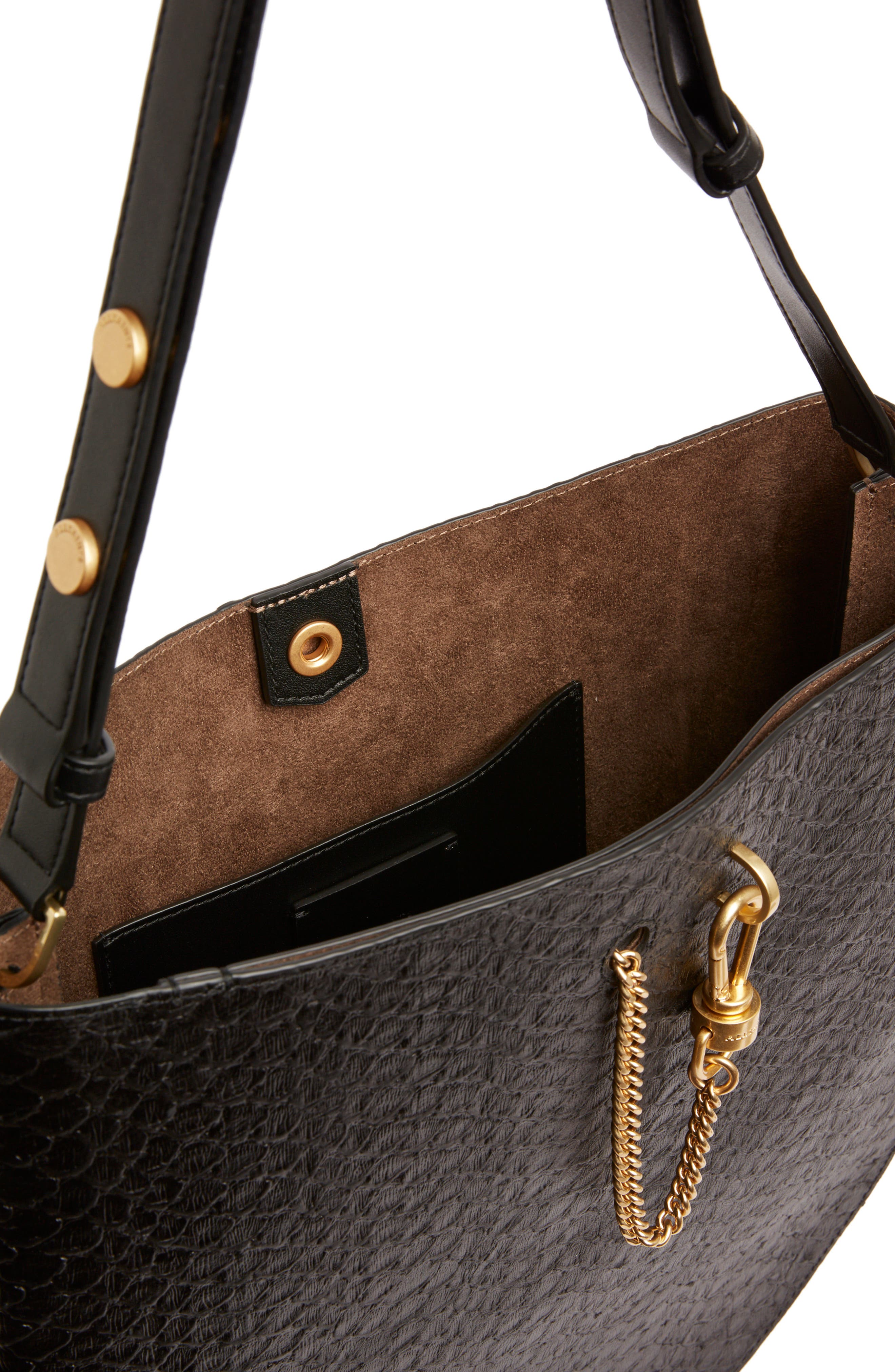 AllSaints Beaumont Snake Embossed Leather Hobo Bag, Alternate, color, 