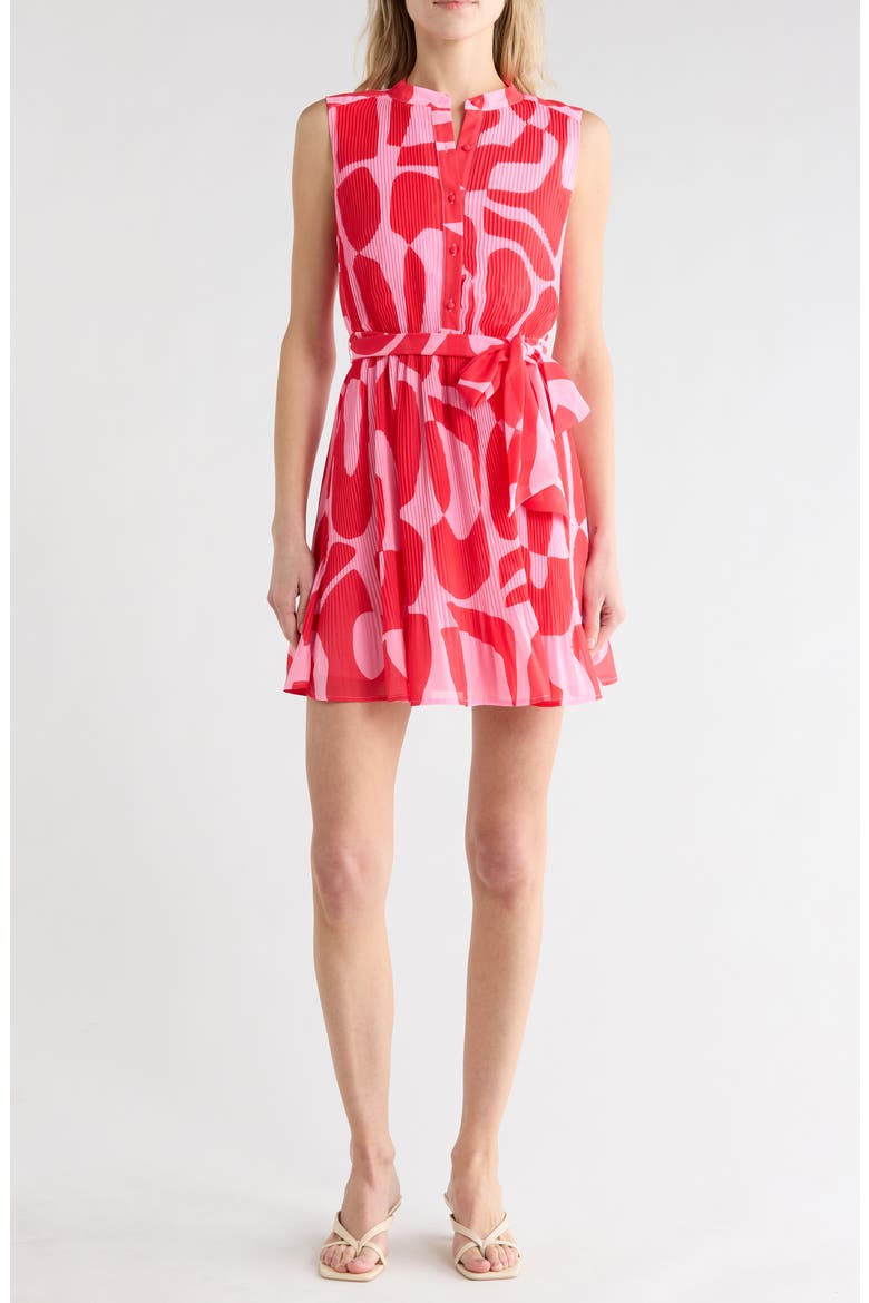Pleated Tie Waist Dress, Main, color, PINK/ CORAL