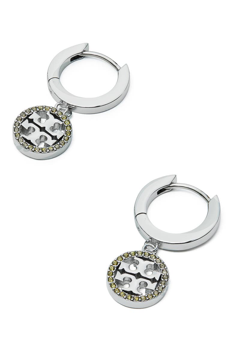 Icon Pavé Clip-On Hoop Earrings, Alternate, color, TORY SILVER / OLIVE