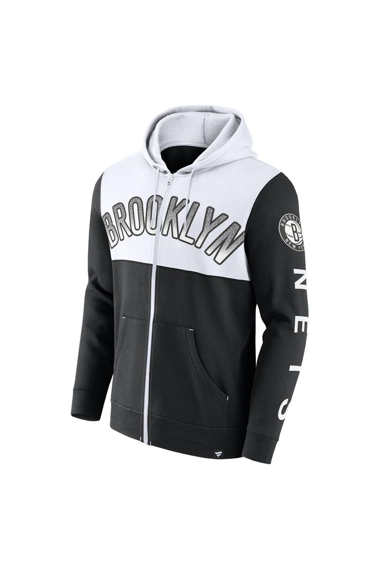 Men's Fanatics Branded Black/White Brooklyn Nets Skyhook Colorblock Full-Zip Hoodie, Alternate, color, Black
