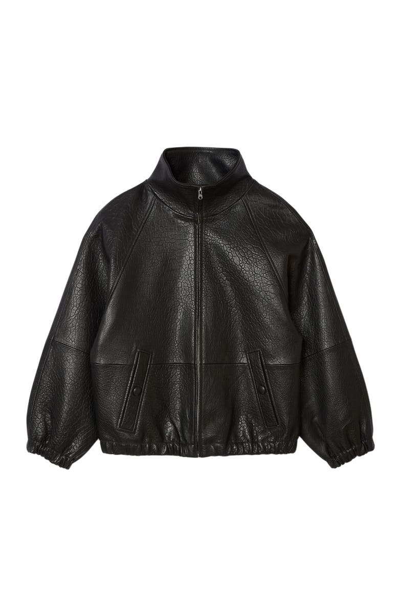 SANDRO Oversized leather jacket, Alternate, color, Black