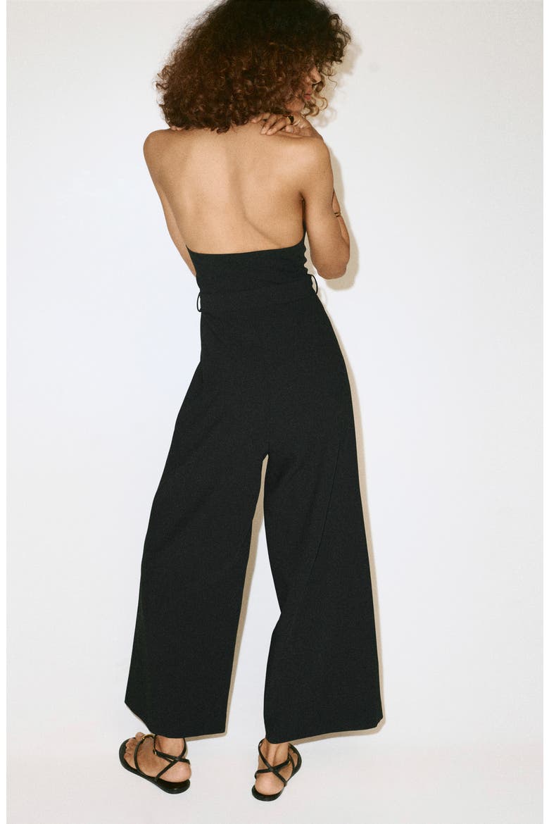 Pleated Halter Jumpsuit, Alternate, color, BLACK