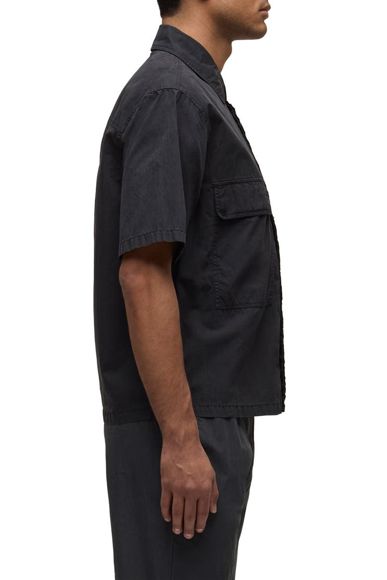 Utility Oversize Short Sleeve Cotton & Nylon Snap-Up Shirt, Alternate, color, BLACK