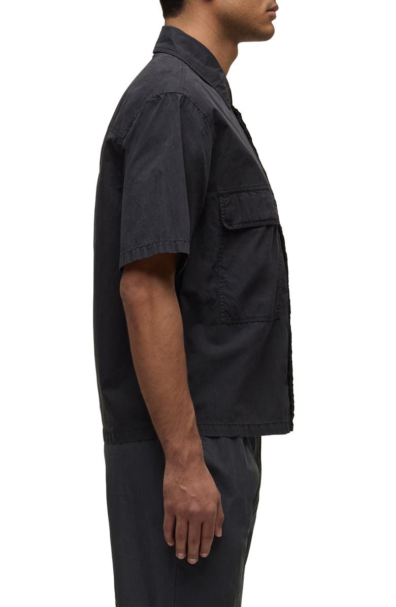 Hudson Jeans Utility Oversize Short Sleeve Cotton & Nylon Snap-Up Shirt, Alternate, color, Black