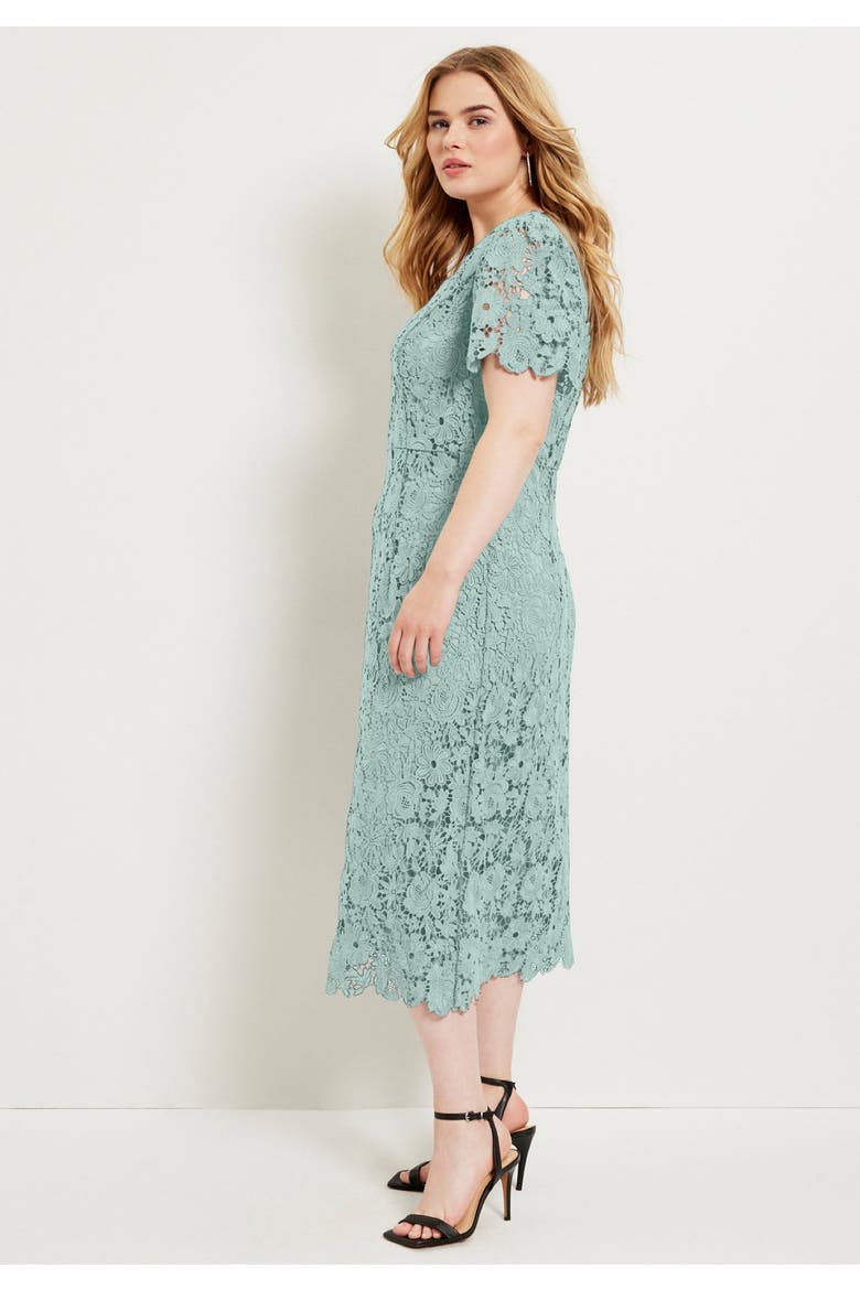 Square-Neck Lace Midi Dress, Alternate, color, ZINFANDEL