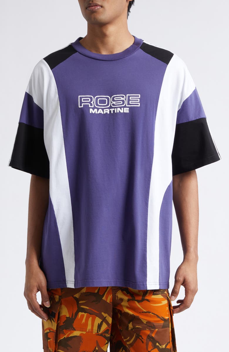 Martine Rose Paneled Oversize Logo T-Shirt, Alternate, color, Purple Indigo
