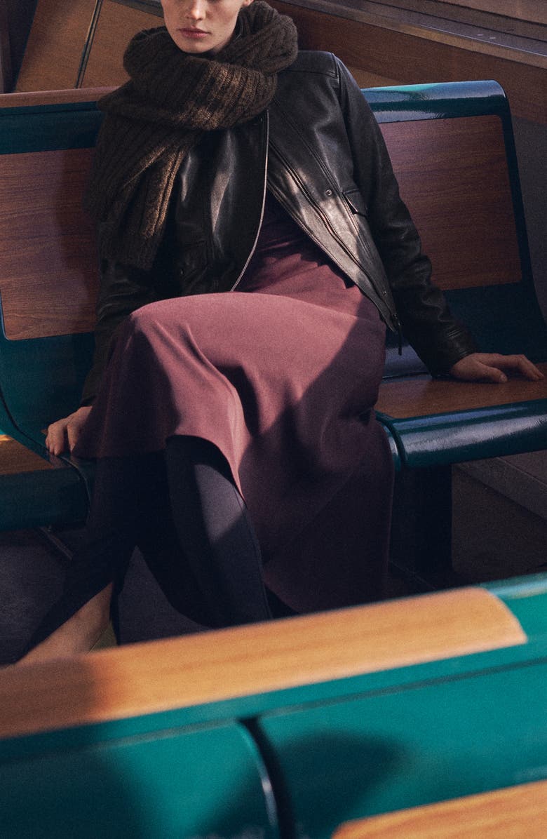 MANGO Stand Collar Leather Jacket, Alternate, color, 