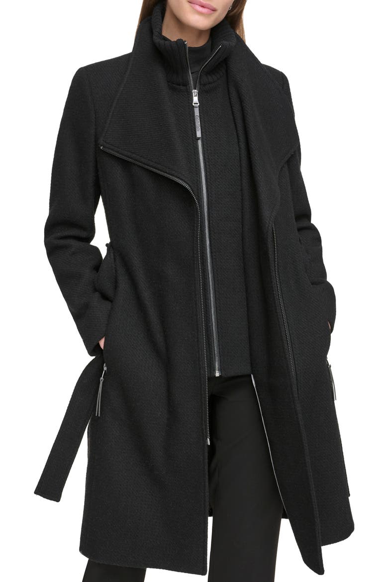 Angled Zip Twill Coat, Alternate, color, BLACK TWILL