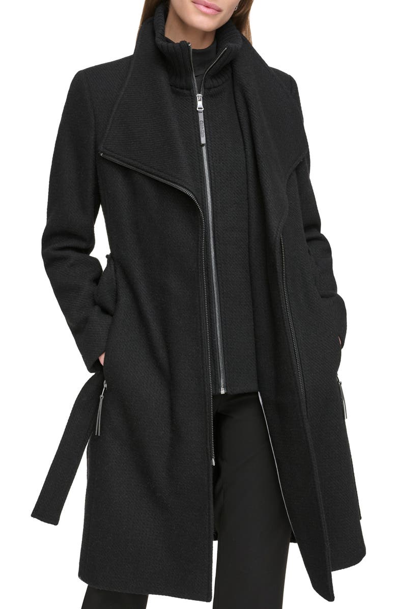 Calvin Klein Angled Zip Twill Coat, Alternate, color, Black Twill