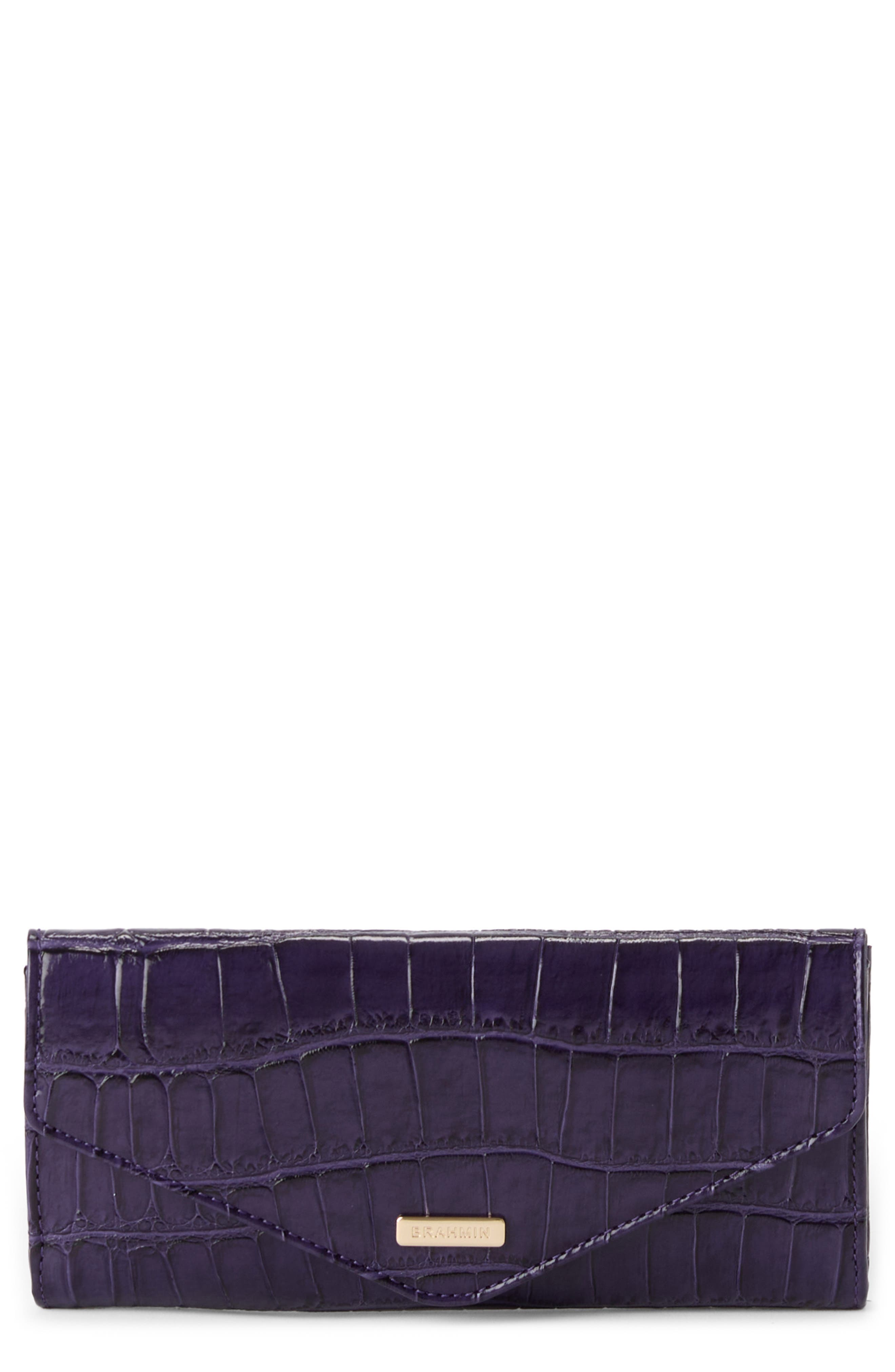 Brahmin Veronica Croc Embossed Leather Wallet in Voltage Violet 
