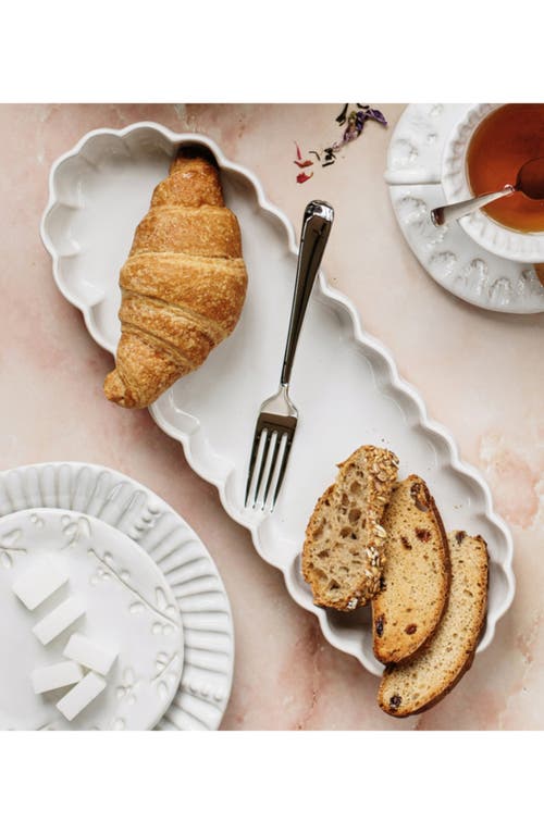 Vietri Incanto Stone Ruffle Oval Tray In White