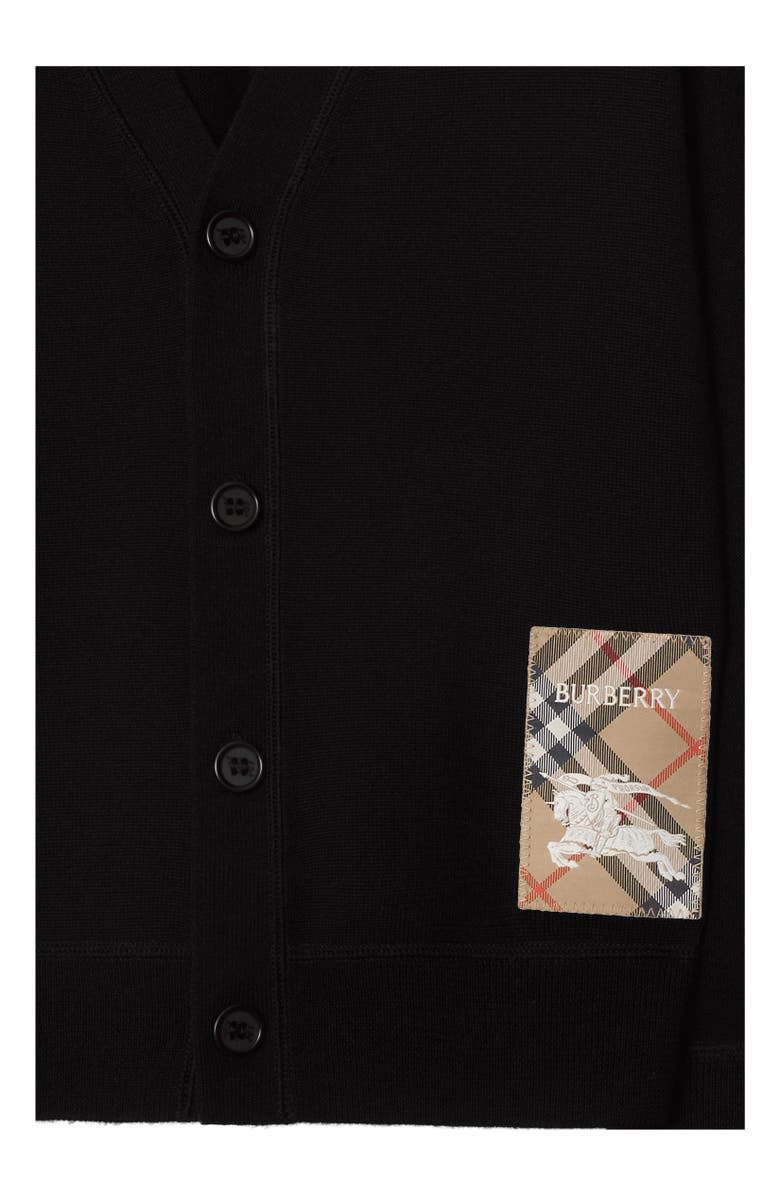 Burberry Check Label Wool Cardigan, Alternate, color, Black