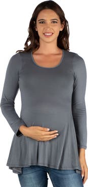 24seven Comfort Apparel Maternity Long Sleeve Swing Style Flared Tunic Top