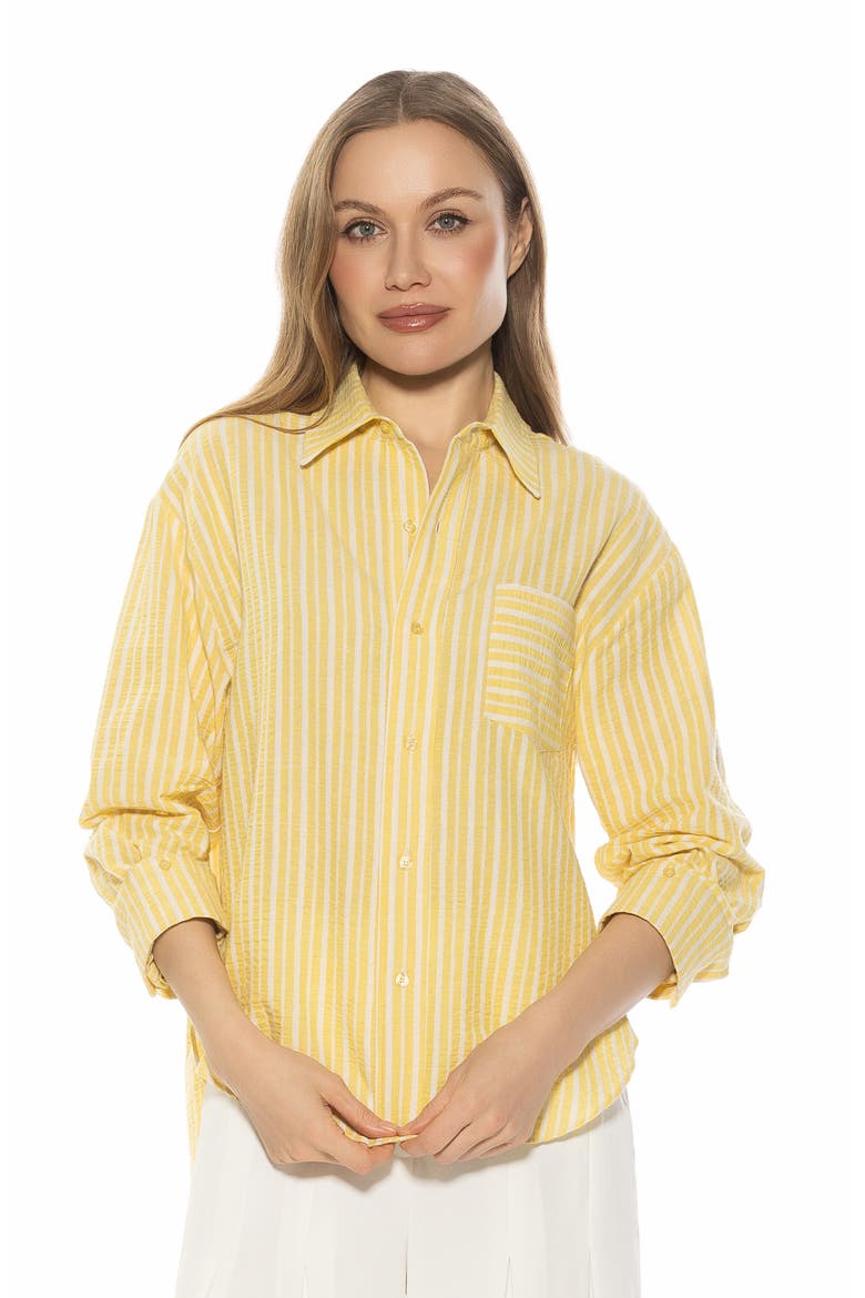 Tammi Oversize Button-Up Shirt, Alternate, color, YELLOW STRIPE