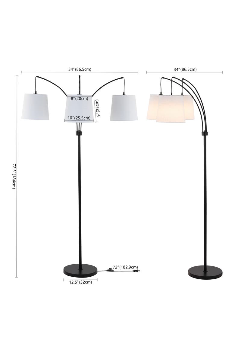 Sylva 3-Light Mid-Century Modern Head-Adjustable Iron LED Arc Floor Lamp, Alternate, color, Black