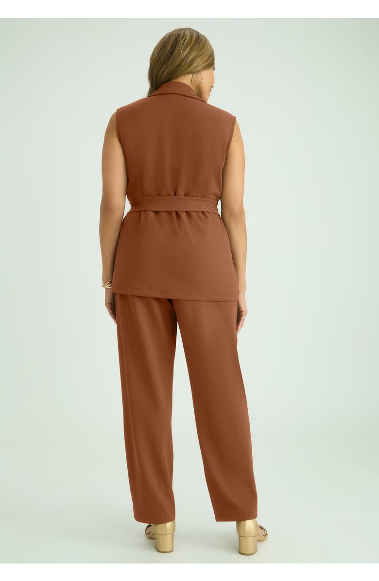Jessica London Belted Crepe Vest Set, Alternate, color, Cognac
