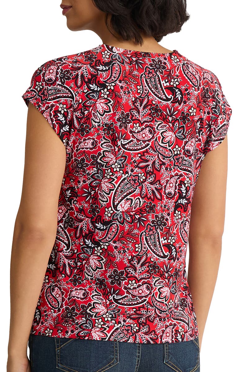 Jones New York Paisley Keyhole Crepe Knit Top, Alternate, color, Rouge Multi