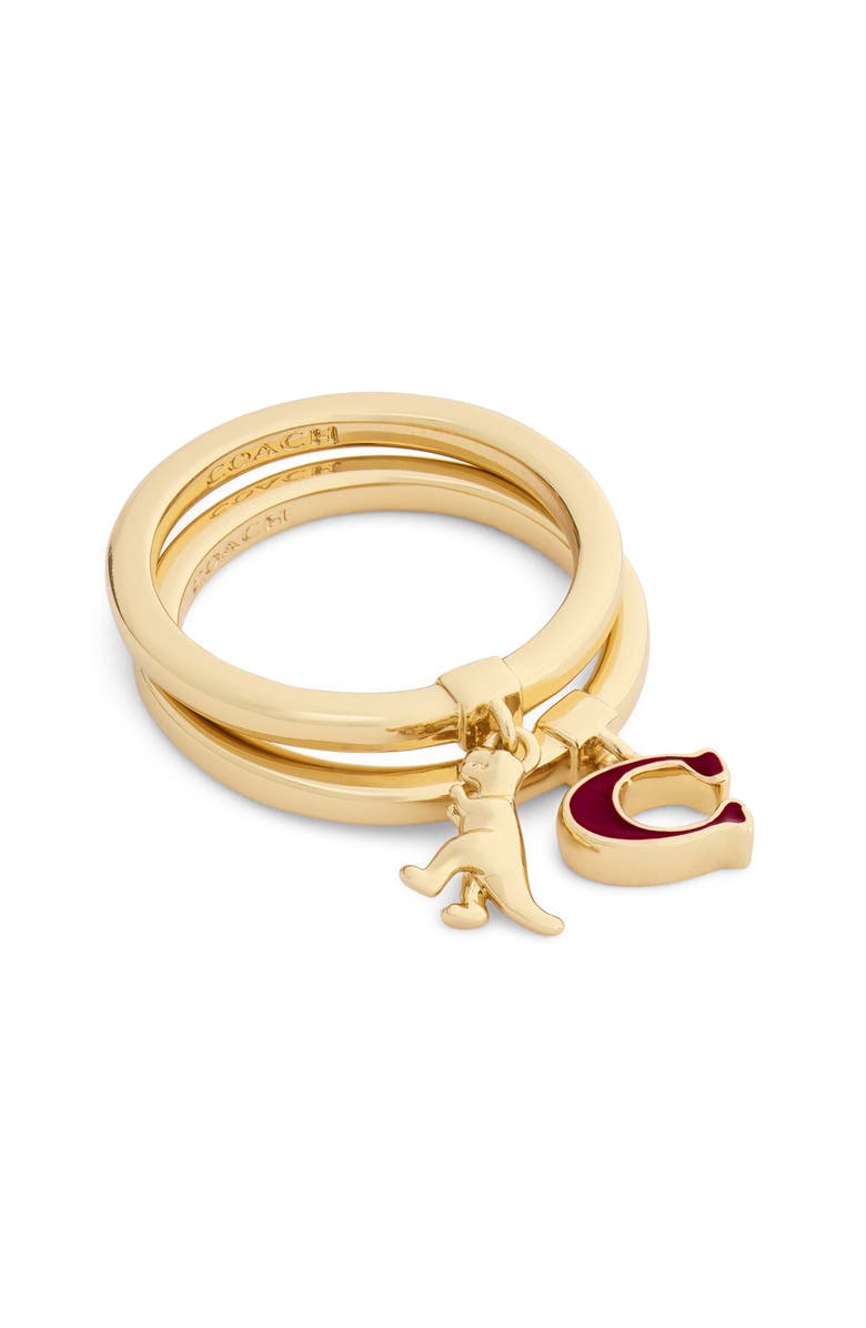 COACH C-Motif & T-Rex Stack Ring Set, Main, color, 