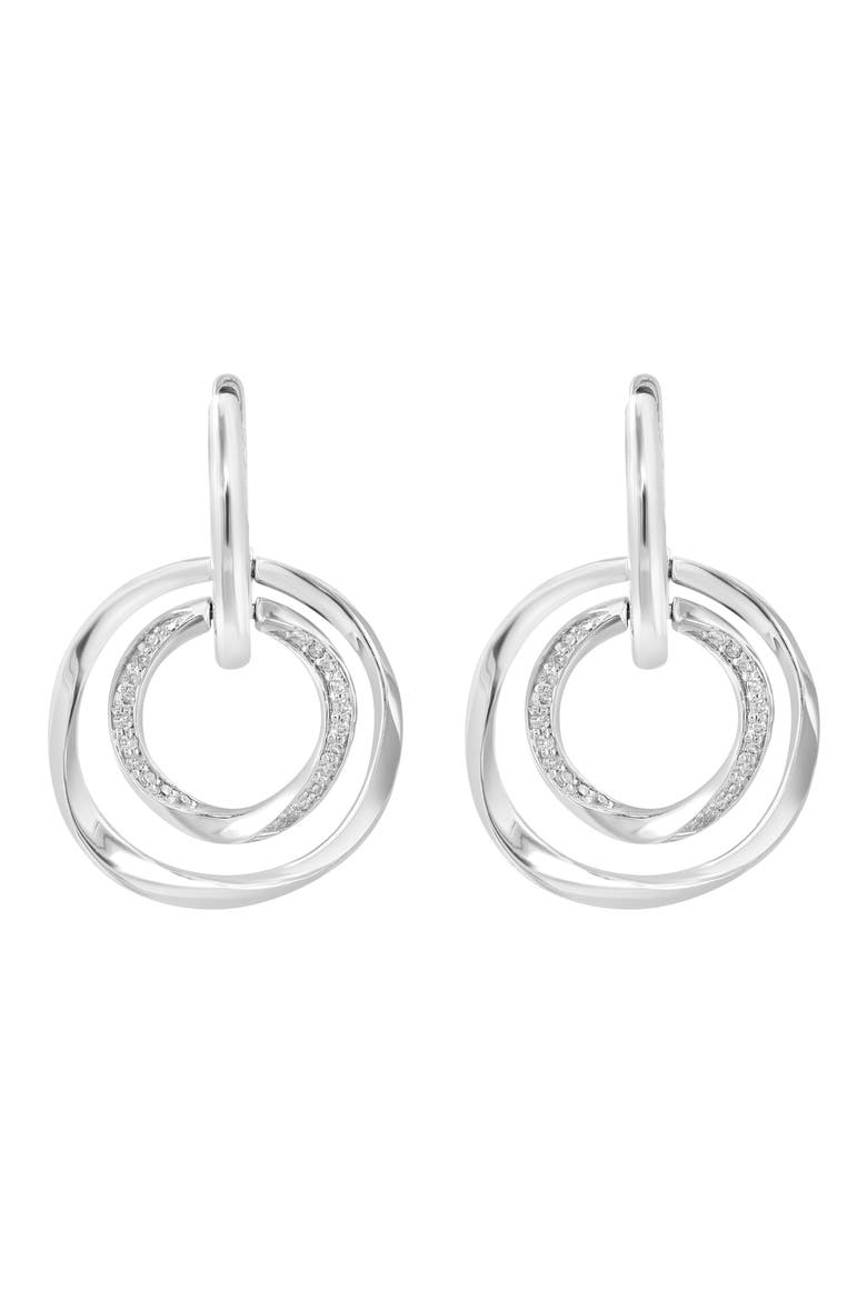 Sterling Silver Diamond Orbital Circle Drop Huggie Hoop Earrings, Alternate, color, WHITE