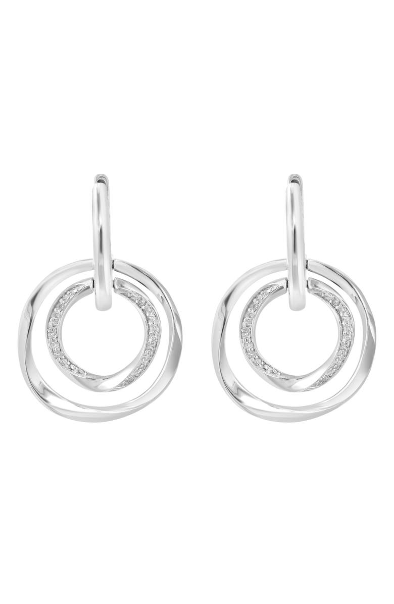 EFFY Sterling Silver Diamond Orbital Circle Drop Huggie Hoop Earrings, Alternate, color, White