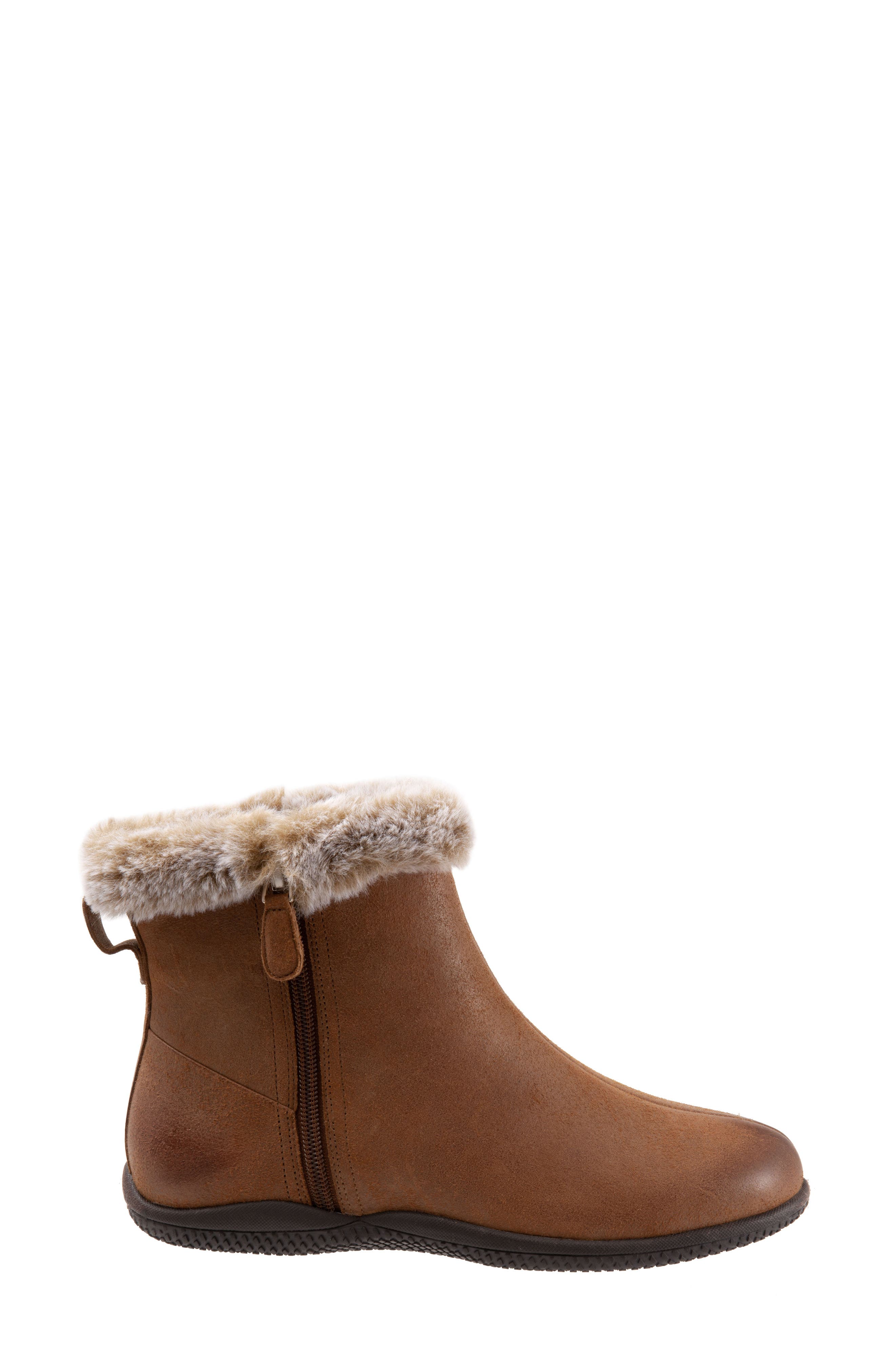 Helena Faux Fur Trim Bootie, Alternate, color, LUGGAGE LEATHER